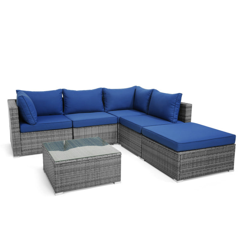 6 Pieces Outdoor Rattan Sofa Set with Seat and Back Cushions-2
