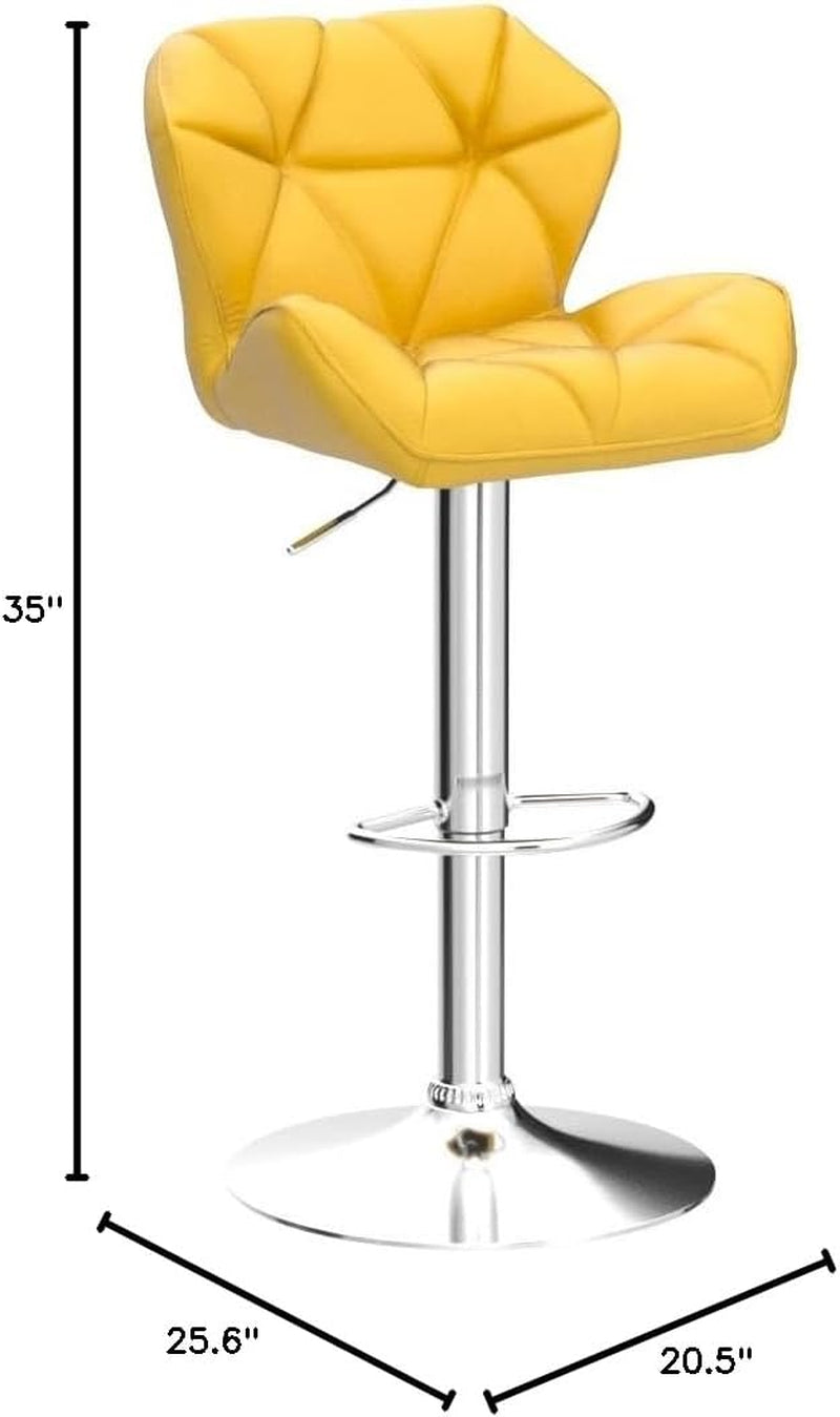 Breni Velvet Diamond Tufted Swivel Adjustable Height Barstools, Set of 2, Yellow-1