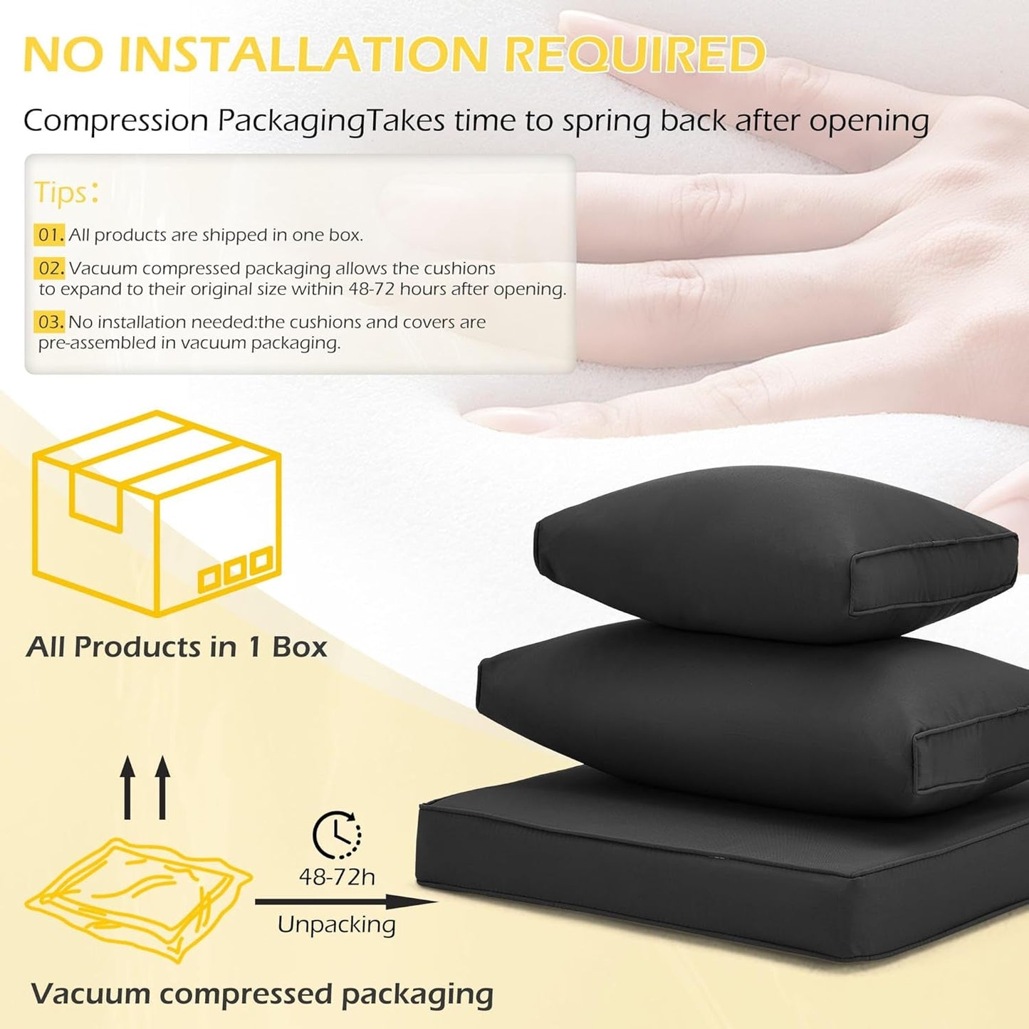 Outdoor Replacement Cushions for Patio Furniture,Water-Repellent Sofa Cushions for 6-Seat Rattan Wicker Sectional Patio Conversation Sets,14-Piece Cushions Set for Outdoor Couch（Black）-3