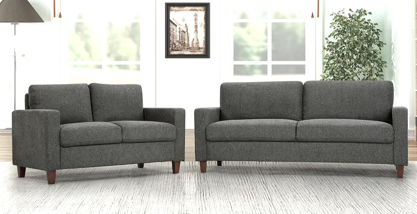 Miles 2 Piece Couch and Loveseat Sets with Reversible Back Pillows, Mid Century Modern Sofa for Small Spaces, Living Rooms, And, Apartments, Grey-0