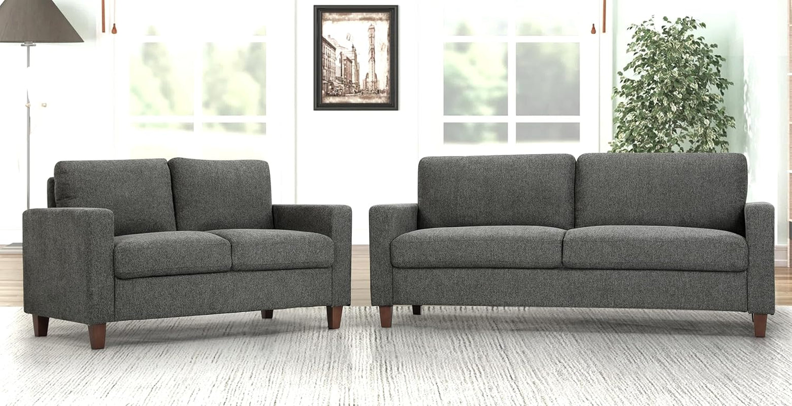 Miles 2 Piece Couch and Loveseat Sets with Reversible Back Pillows, Mid Century Modern Sofa for Small Spaces, Living Rooms, And, Apartments, Grey-0