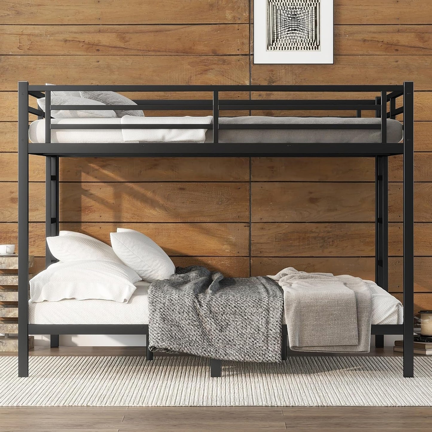 Bunk Bed Queen over Queen, Heavy Duty Metal Bunk Bed Frame, Queen Bunk Bed for Adults, Adult Bunk Beds Heavy Duty, Queen Bunk Bed, Black-2