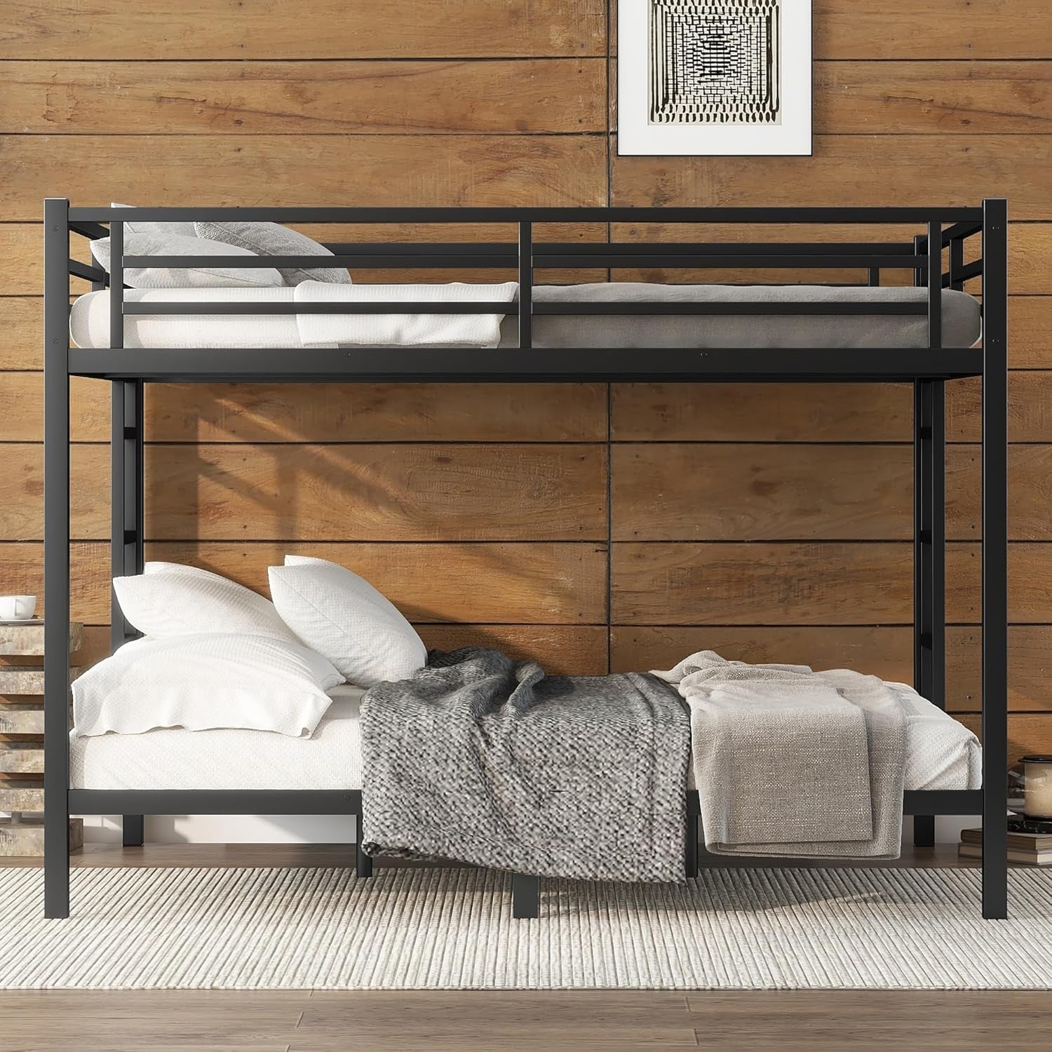Bunk Bed Queen over Queen, Heavy Duty Metal Bunk Bed Frame, Queen Bunk Bed for Adults, Adult Bunk Beds Heavy Duty, Queen Bunk Bed, Black-2
