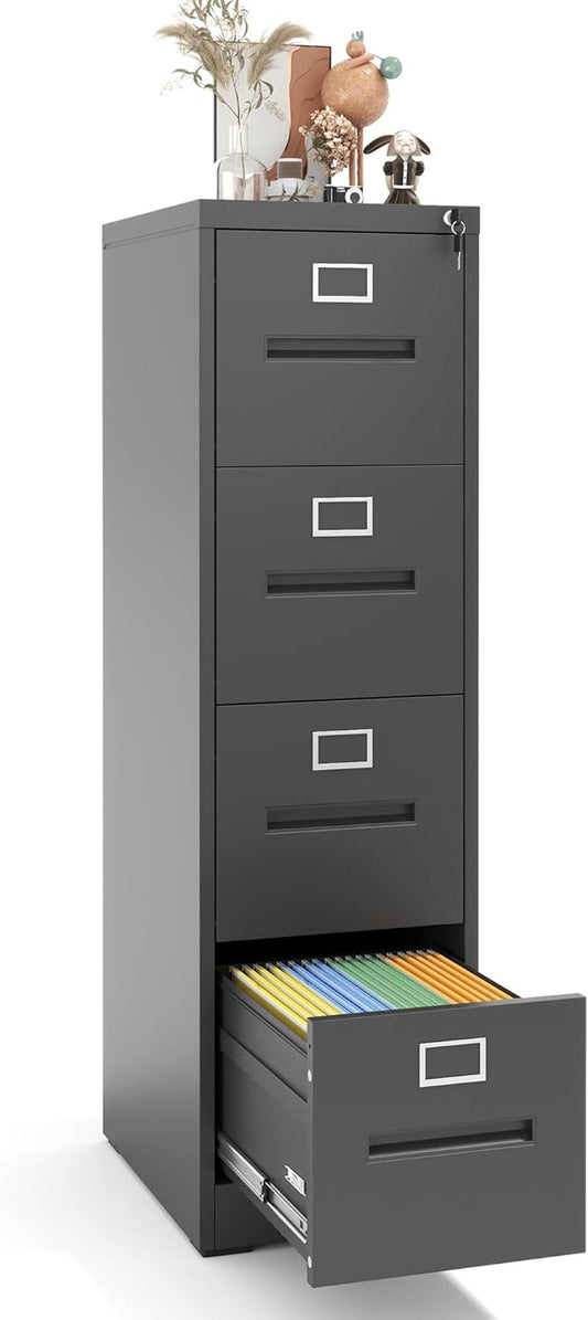 4 Drawer File Cabinet, Metal Vertical Filing Cabinet for Home Office, Locking Steel Easy Assemble 18" D File Cabinet for Legal/Letter/A4/F4 (Black)-0