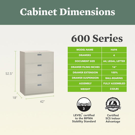 4 Drawer Lateral File Cabinet with Lock, Metal Filing Cabinets for Offices, Adjustable Hangrails for A4, Legal, Letter Files, 18" Deep, Light Gray-1