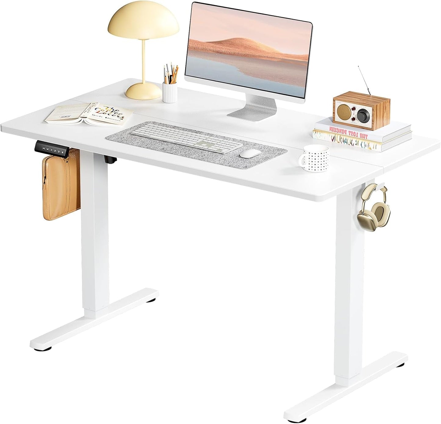 Standing Desk, Adjustable Height Electric Sit Stand up down Computer Table, 40X24 Inch Ergonomic Rising Modern Lift Motorized Gaming Desktop Workstation for Work Home Office, White-0