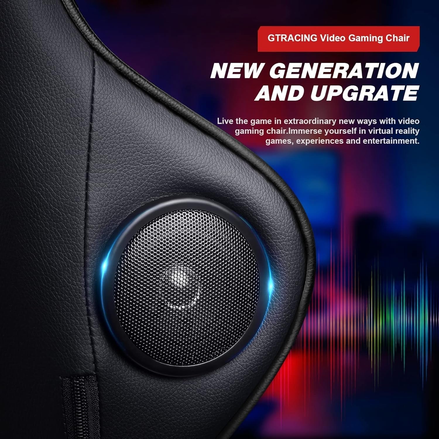 Gaming Chair with Footrest Speakers Video Game Chair Bluetooth Music Heavy Duty Ergonomic Computer Office Desk Chair (Black)-4