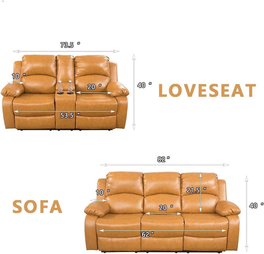 Bonded Leather Living Room Furniture Set Reclining Sofa Set Loveseat Furniture Sets in Living Room Sofa Recliners (Sofa+Loveseat, Ginger)-1