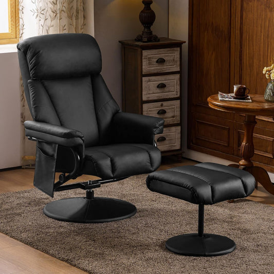 Swivel Recliner with Ottoman, TV Chair with Vibration Massage, Ideal for RV Small Space, Living Room & Bedroom 4539 4828 (Faux Leather, Black)-1