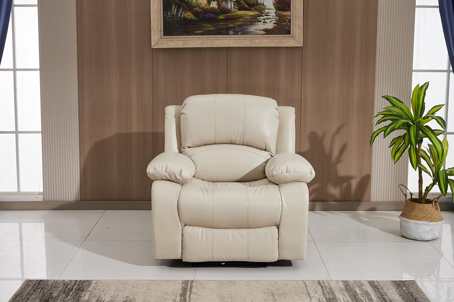Power Reclining Bonded Leather Living Room Set (Beige, Power Recliner)-2