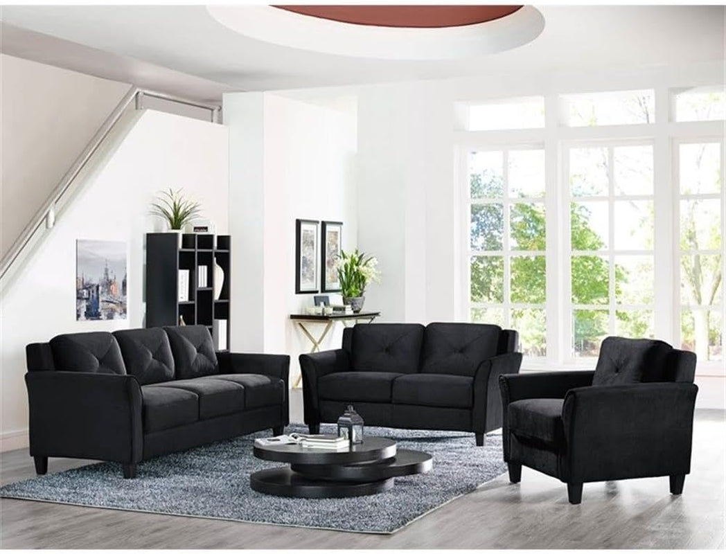 3-Piece Set with Microfiber Chair & Loveseat & Sofa in Black-1