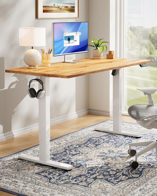 Electric Standing Desk, 48" X 24" Whole Piece Desktop, Adjustable Height Computer Desk, 4 Height Memory Settings, Sit Stand up Desk for Home Office, Light Vintage-1