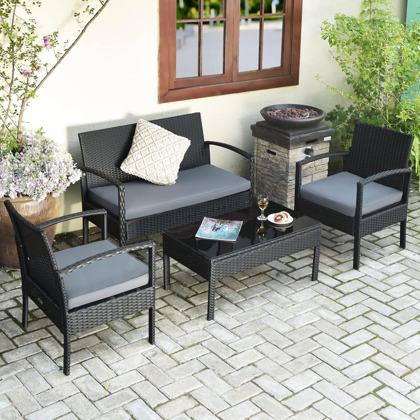4PCS Patio Rattan Furniture Set for Outdoor Relaxation-3