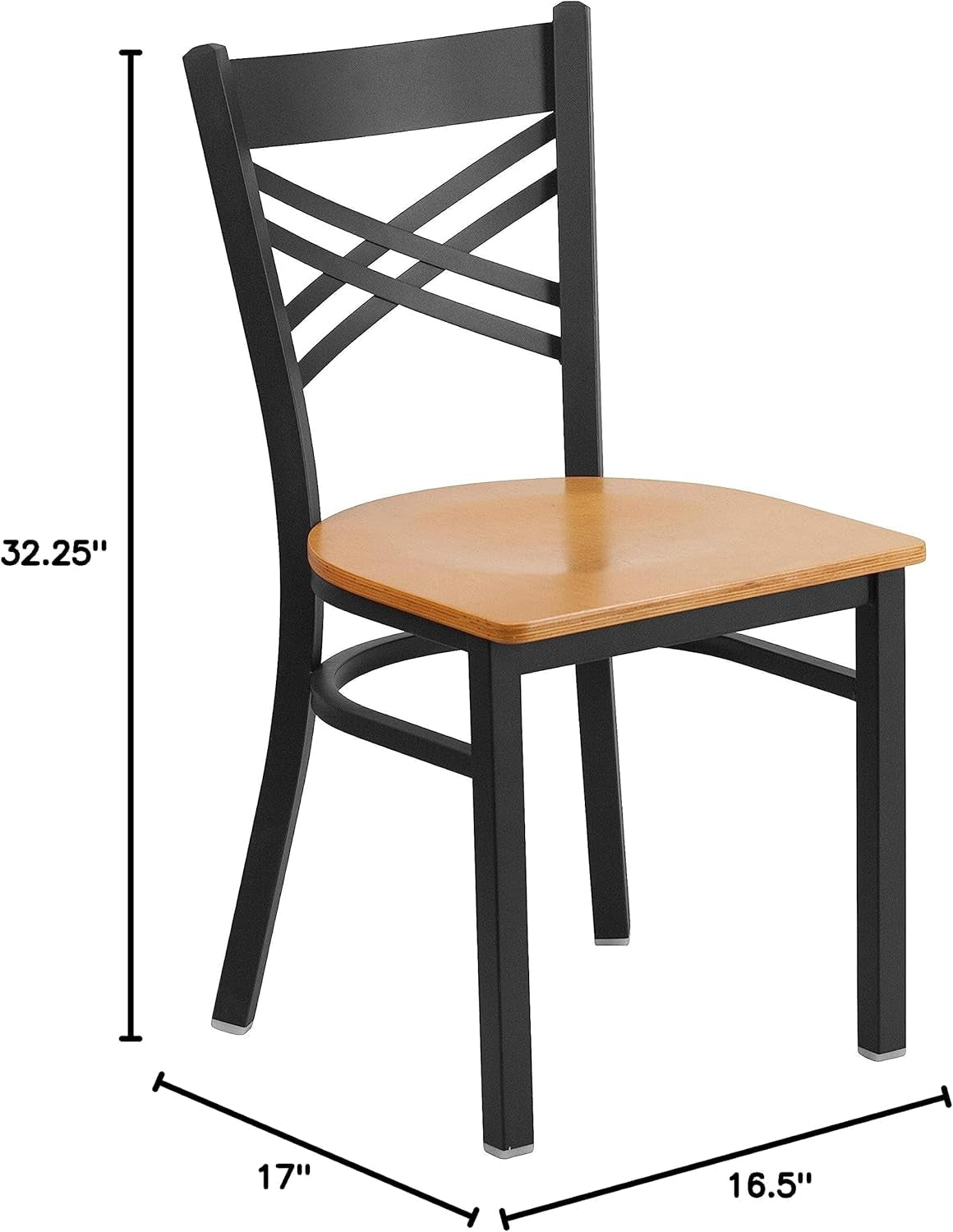2 Pack HERCULES Series Black ''X'' Back Metal Restaurant Chair - Natural Wood Seat-2