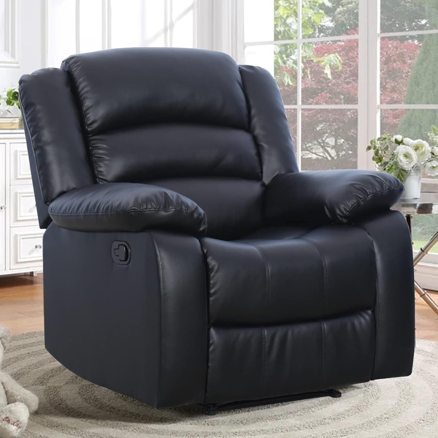 Black Recliner Chair Set of 2, with Overstuffed Arm and Back, Breathable Faux Leather Manual Reclining Chairs, Living Room Single Sofa Recliners-2