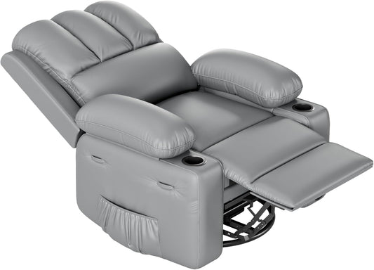 Leather Recliner Chair, Extra Wide 26.8" Manual Recliner W/Comfortable Arms and Cup Holders for Living Room CF8011 - Gray, Large-0