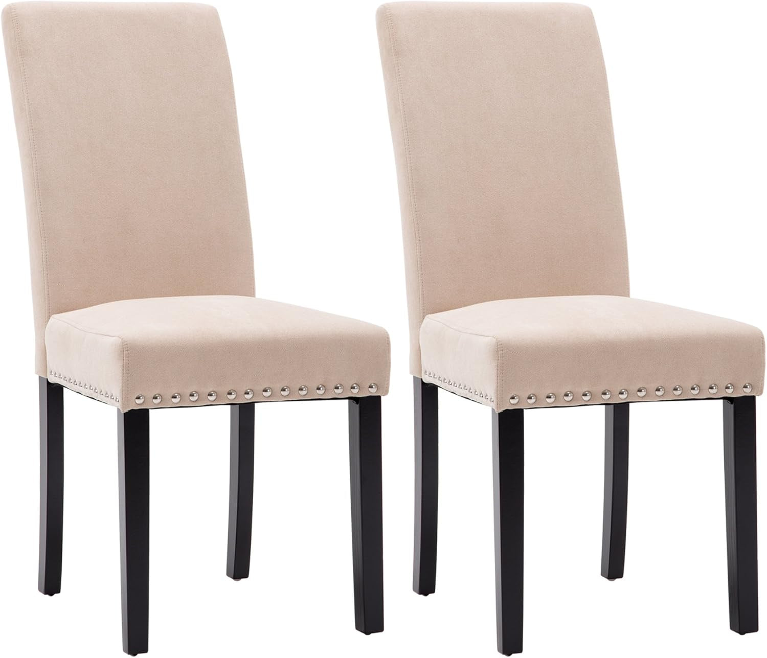 Dining Chair Upholstered Fabric Dining Chairs with Copper Nails,Set of 2,Beige-3