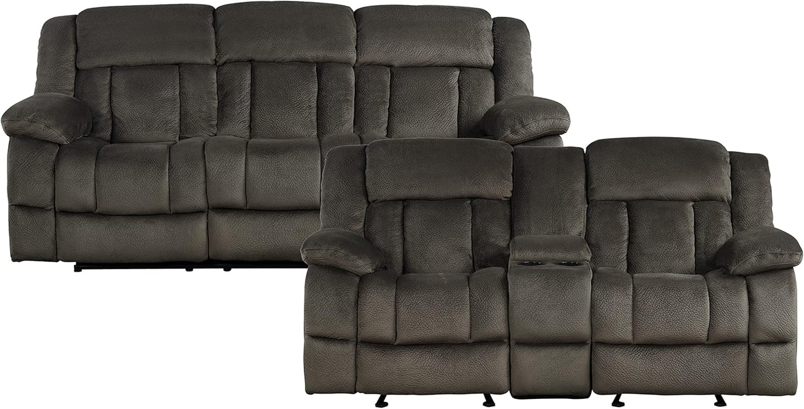 Reclining Living Room Set, Manual Reclining Sofas, Couches for Living Room, Includes Reclining Sofa and Dual Glider Recliner Loveseat, 2-Piece Set, Chocolate-0