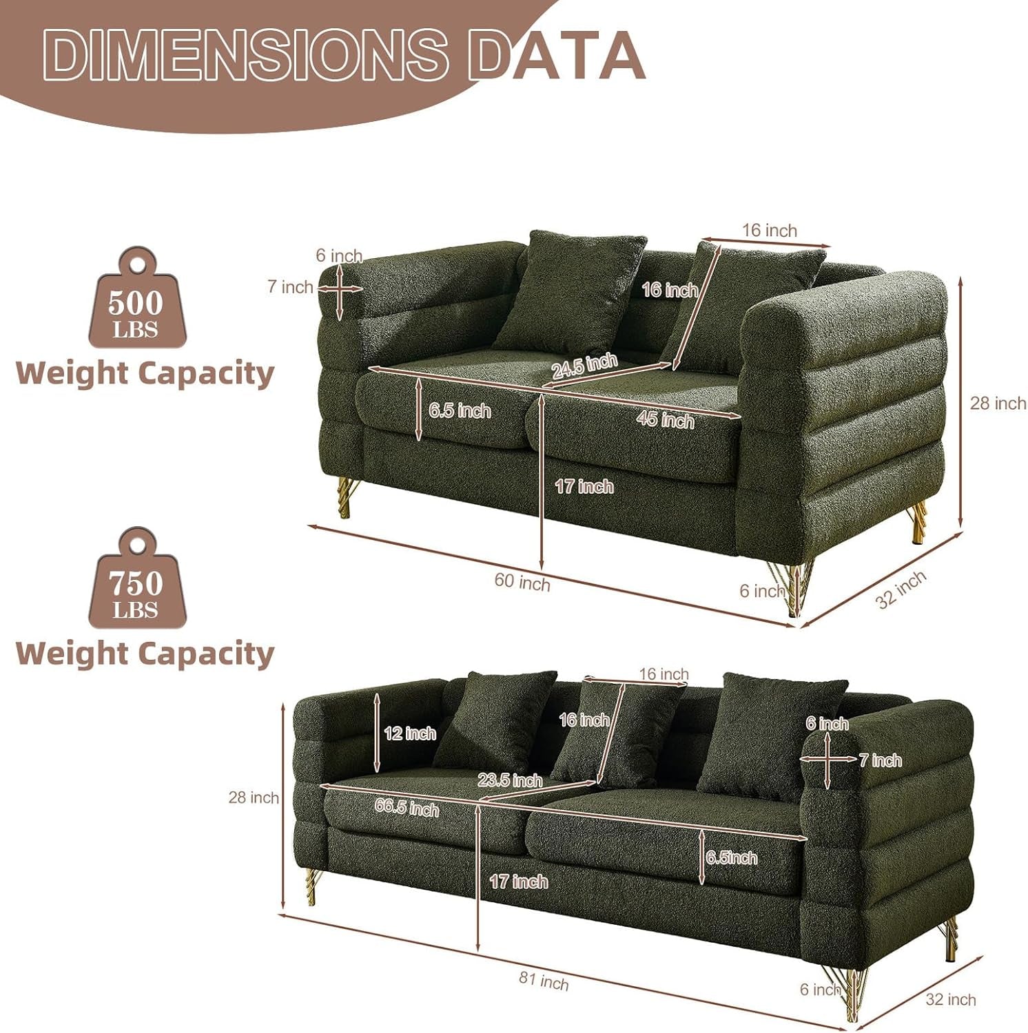 Sofa, 2 Pieces Sofa Set,Oversize 2/3 Seater Extra Deep Seat Sofa,Modern Upholstered Futon Sofa Couch, Comfy Teddy Bouclé Cloud Sofa,Furniture for Living Room,Bedroom,Office,Apartment(Green)-1