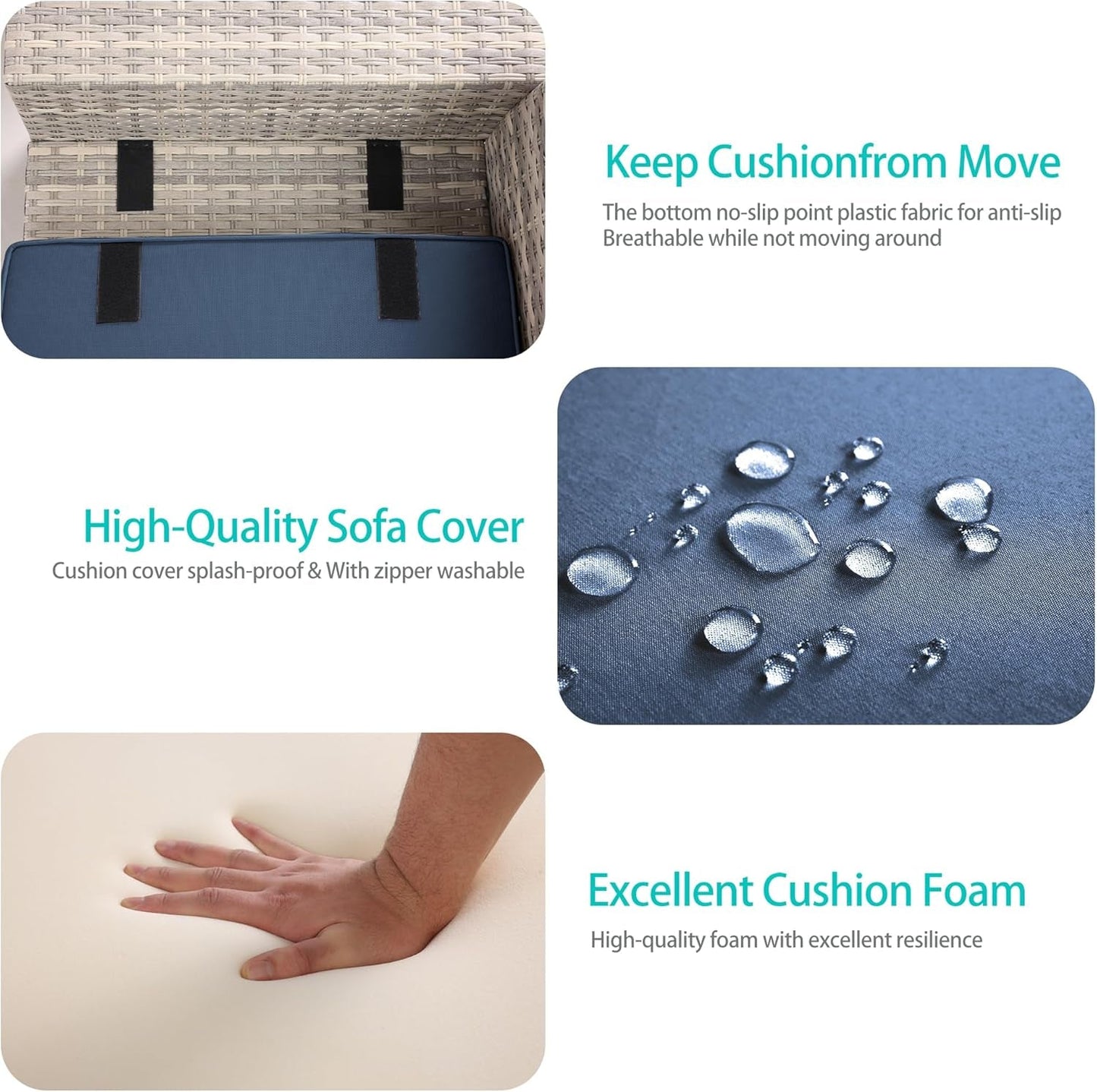 6-Piece Outdoor Patio Furniture Set Wicker Sectional Sofa Set, Patio Conversation Set with Thickened Cushions & Coffee Table for Garden, Backyard, Poolside, Blue-2