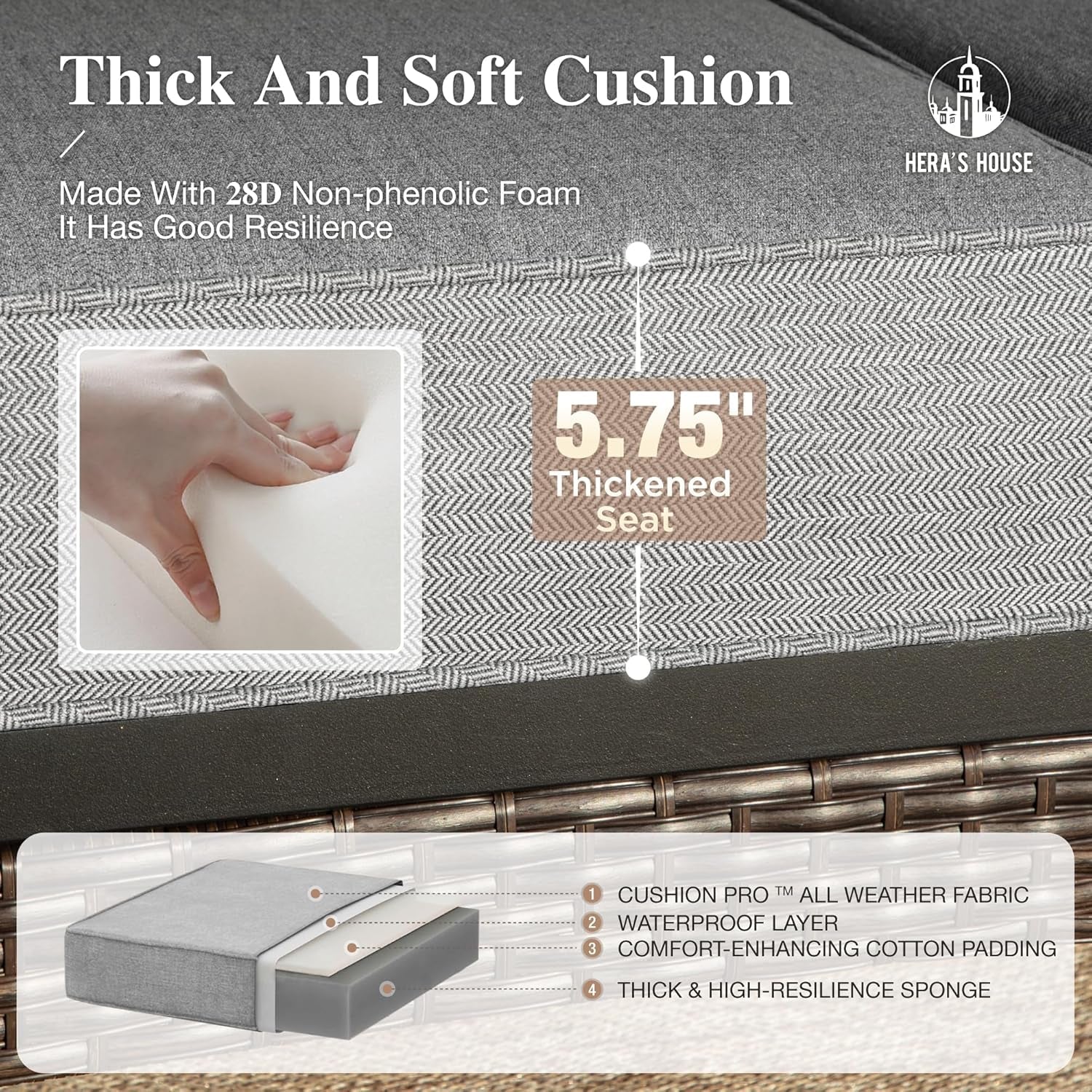 4 Piece Patio Furniture Set, 2 X Cushioned Metal Chair, 1 X 3-Seat Sofa with Coffee Table, All Cushioned 5 Seats Patio Conversation Set for Lawn Garden Backyard Deck, Grey-3