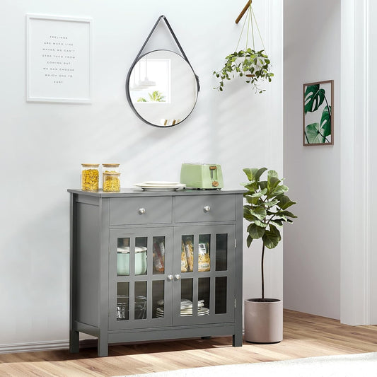 Gray Glass Door Kitchen Cabinet with Drawers-0