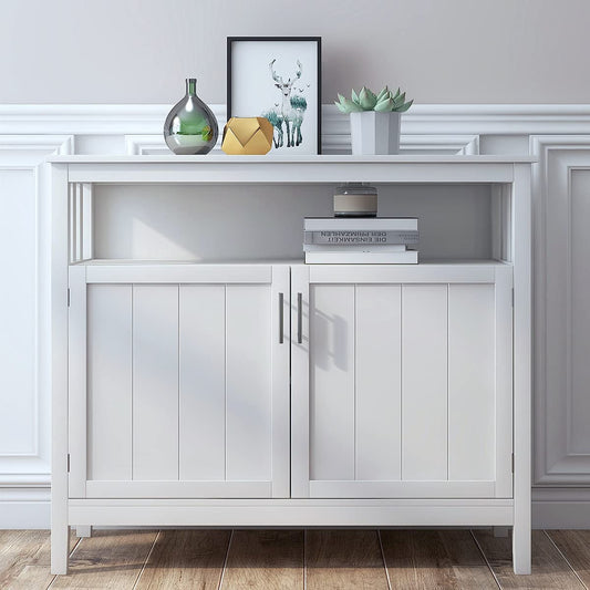 White Buffet Cabinet with 2 Doors and Adjustable Shelf-1