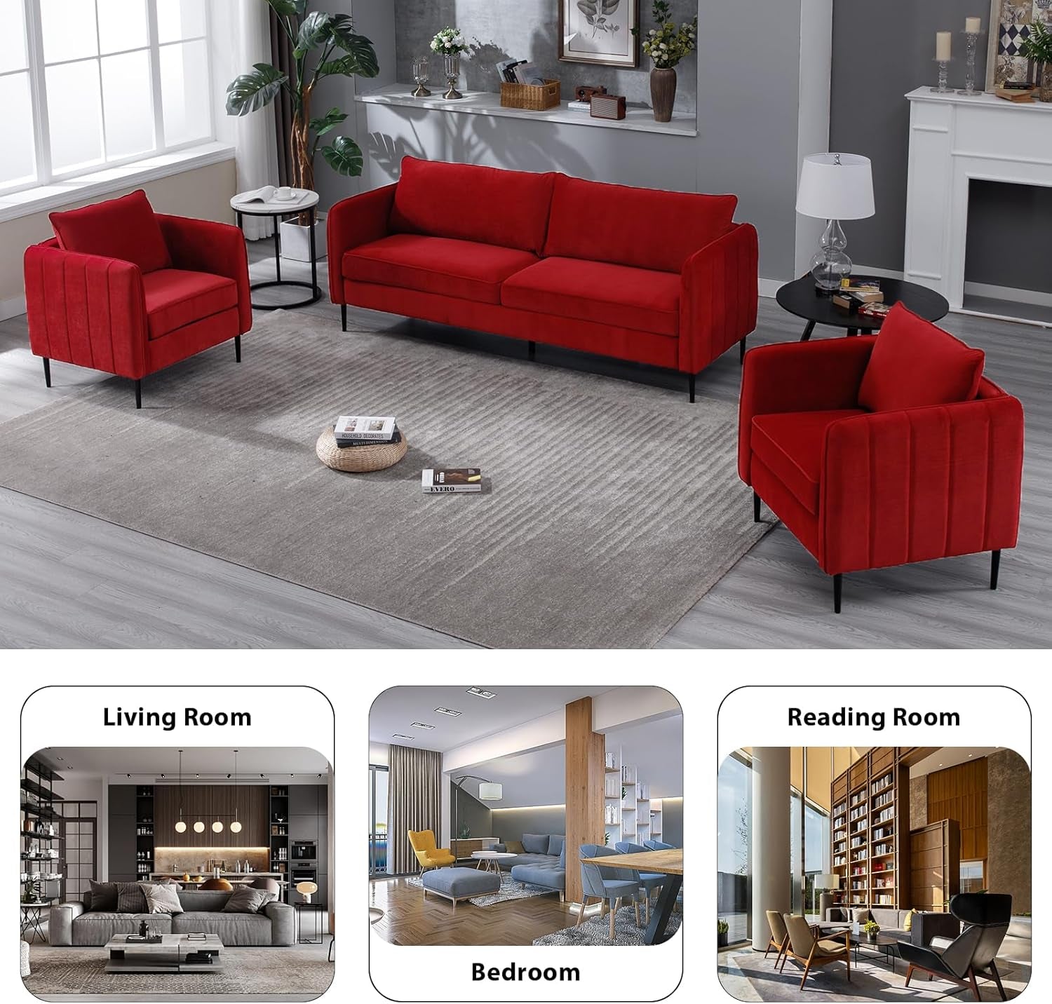 Modern 85" Burgundy Velvet Loveseat Sofa for Living-2