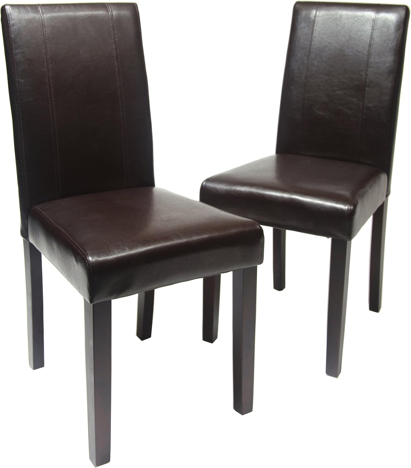C020BR Urban Style Solid Wood Leatherette Padded Parson Chair, Brown, Set of 2-0