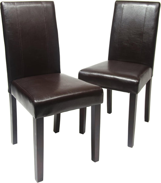 C020BR Urban Style Solid Wood Leatherette Padded Parson Chair, Brown, Set of 2-0