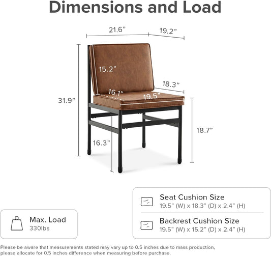 Odelia Dining Chairs, Kitchen Chairs, Dining Room Chairs, Black Dining Chairs, Sturdy Bifma-Certified Rust-Free Metal Frame and Removable Cushion Covers (2, Pecan Brown Faux Leather, One Size)-1