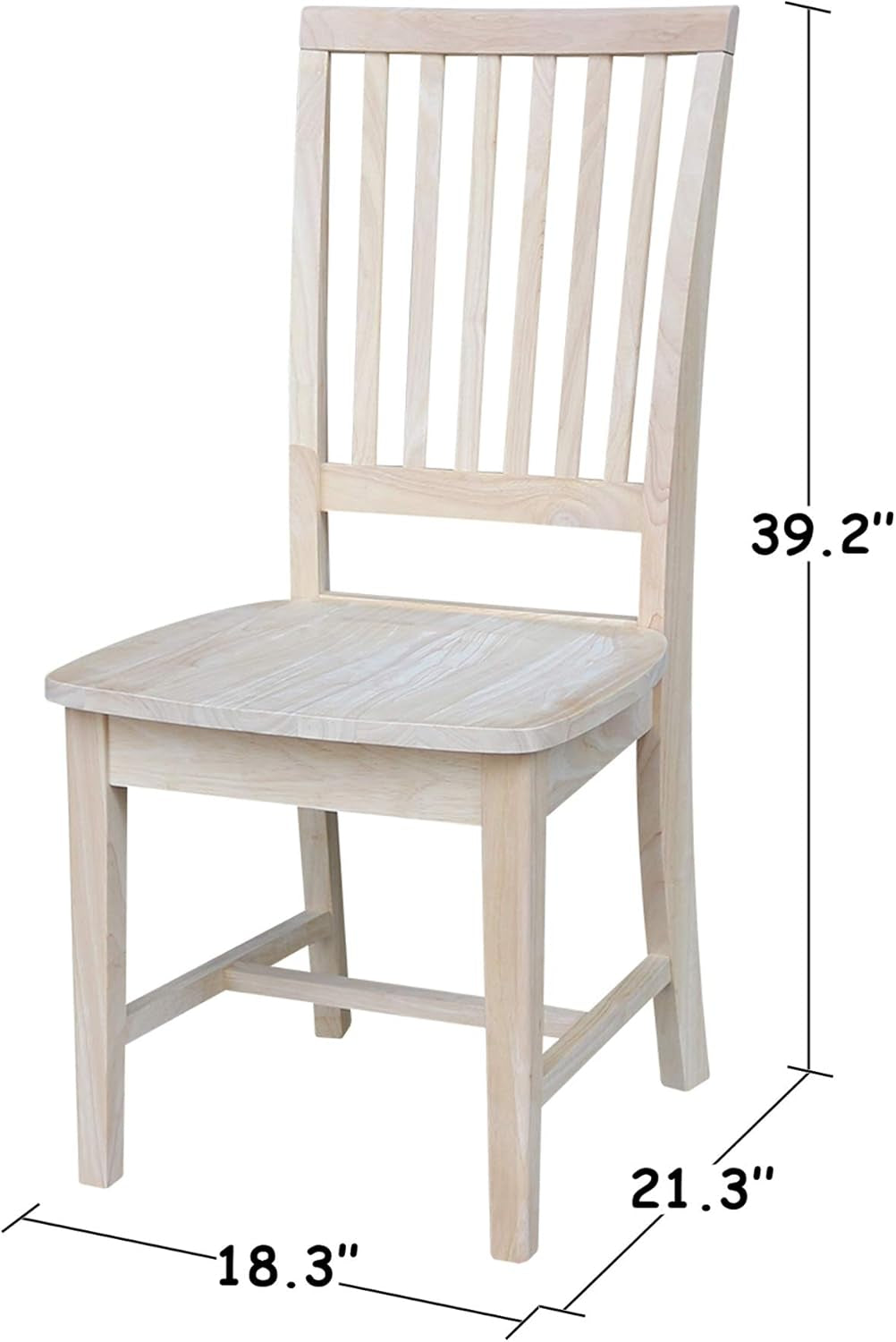 Set of 2 Mission Side Chairs 39.2"H, Solid Parawood Kitchen Dining Furniture, Stylish Comfortable Chairs for Dining Room, Paint or Stain to Match Your Decor, Unfinished-2