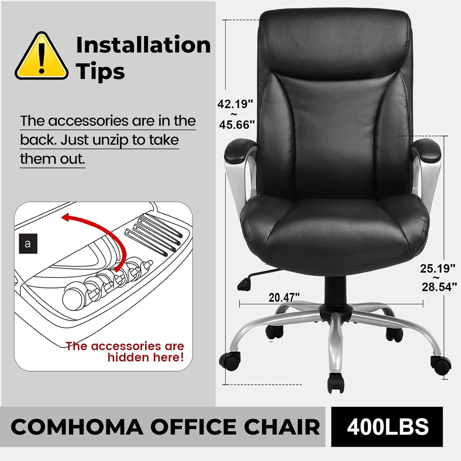 Ergonomic Office Chair Home Office Desk Chairs Comfy Back Support PU Leather Executive Office Chair with Wheels Headrest Padded Armrests Height Adjustable Tilt Swivel Rolling Reclining Seat-1