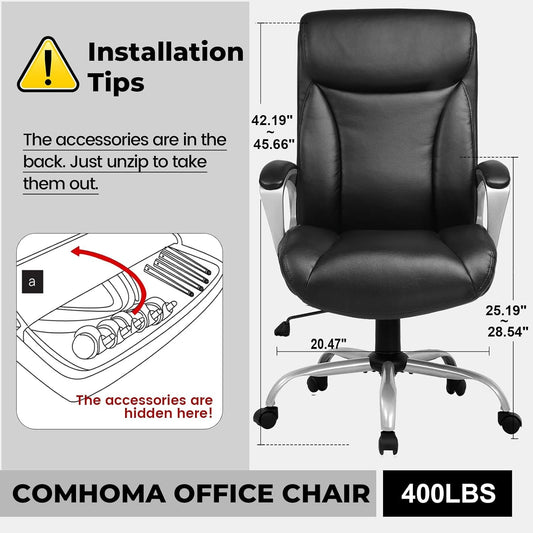 Ergonomic Office Chair Home Office Desk Chairs Comfy Back Support PU Leather Executive Office Chair with Wheels Headrest Padded Armrests Height Adjustable Tilt Swivel Rolling Reclining Seat-1