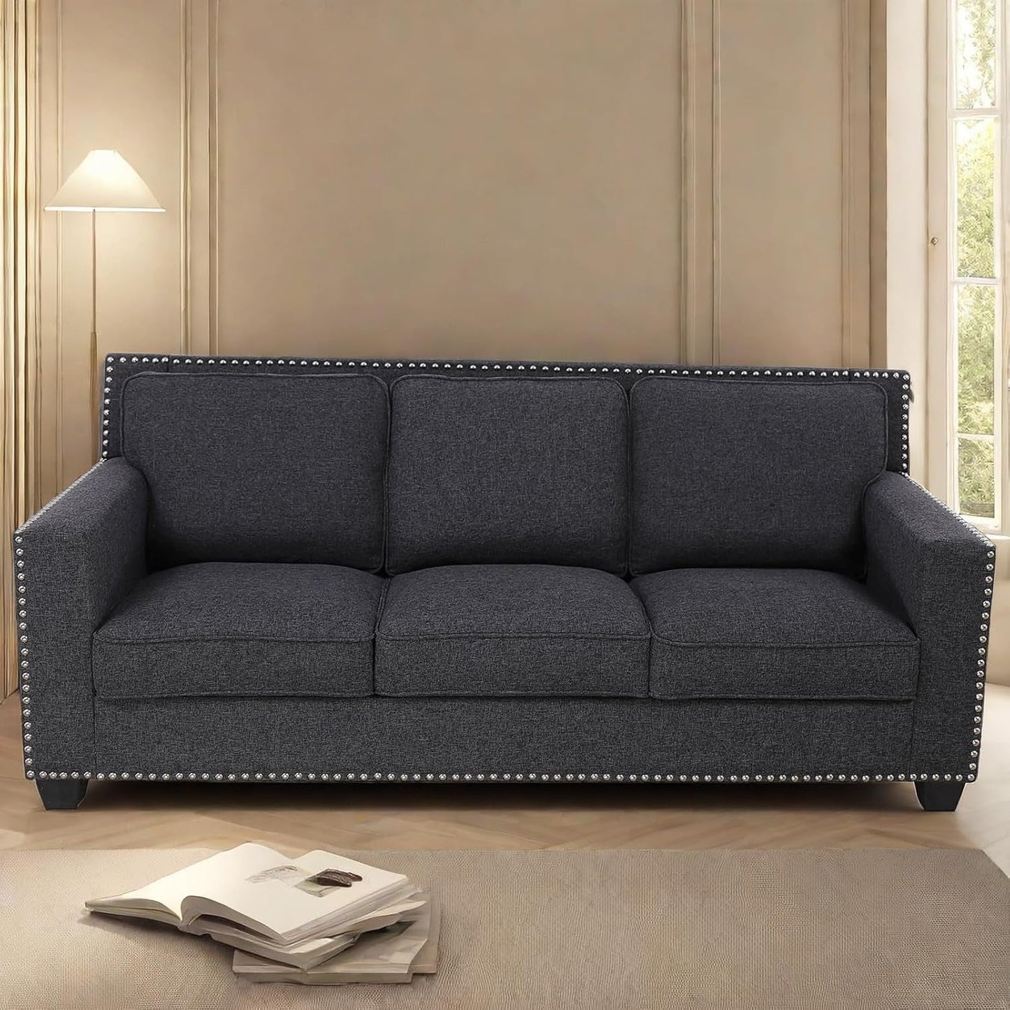 Comfy Sofa Couch, Modern 3 Seater Couche for Living Room, Button Tufted Upholstered Furniture, Solid and Easy to Install Small Couch for Bedroom, Apartment-4