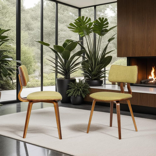 Jaguar Mid Century Modern Dining Accent Chair for Kitchen Table Desk Vanity in Green Fabric and Walnut Wood Finish-1