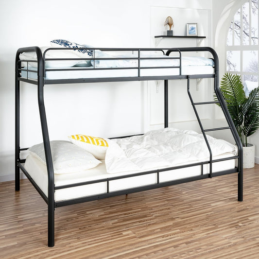 Hollywood Bunk Beds Twin over Full Size, Heavy Duty Metal Bunk Bed with Safety Guardrails, Angled Ladder, Underbed Storage, 800Lbs Capacity - for Kids and Teens, Twin over Full Bunk Bed, Black-0