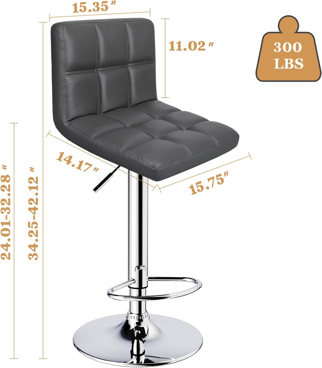 Grey Adjustable Swivel Bar Stools (Set of 2)-2