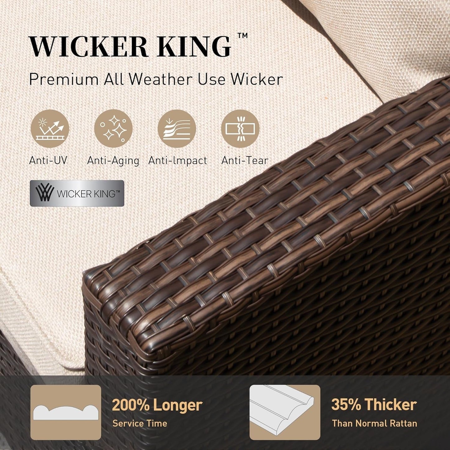 Patio Furniture Set Outdoor Furniture Brown Wicker Rattan Patio Conversation Sets with Cushion outside Sofa Set,7 Pieces with Rectangular Firepit Table,9 Seats,Beige-1