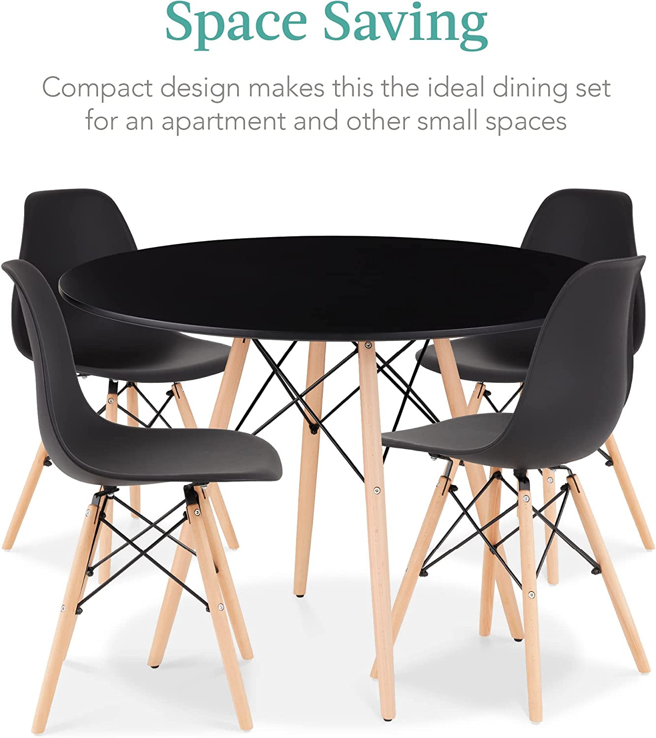 5-Piece Compact Mid-Century Modern Table & Chair Set with Plastic Seats-4