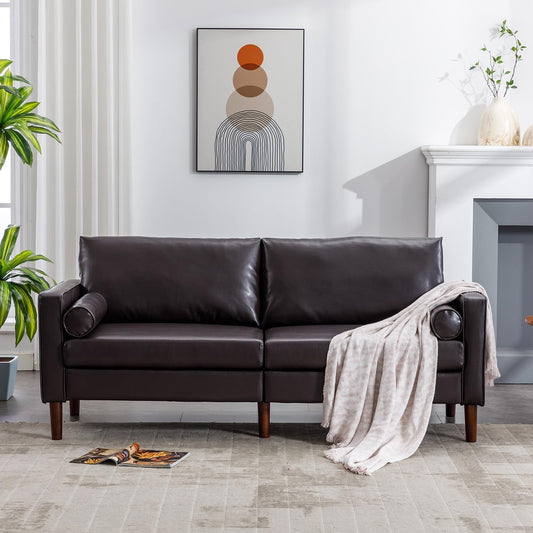 Black Leather Mid-Century Modern Loveseat (77") rana-0