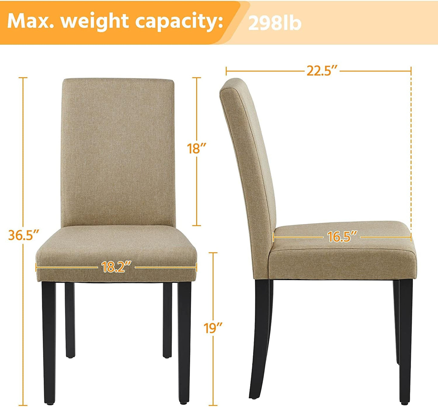 Dining Chair Fabric Parson Chair Modern Stylish Upholstered Kitchen Living Room Padded Chair Armless Side Chair with Solid Wood Legs Set of 4, Khaki-2