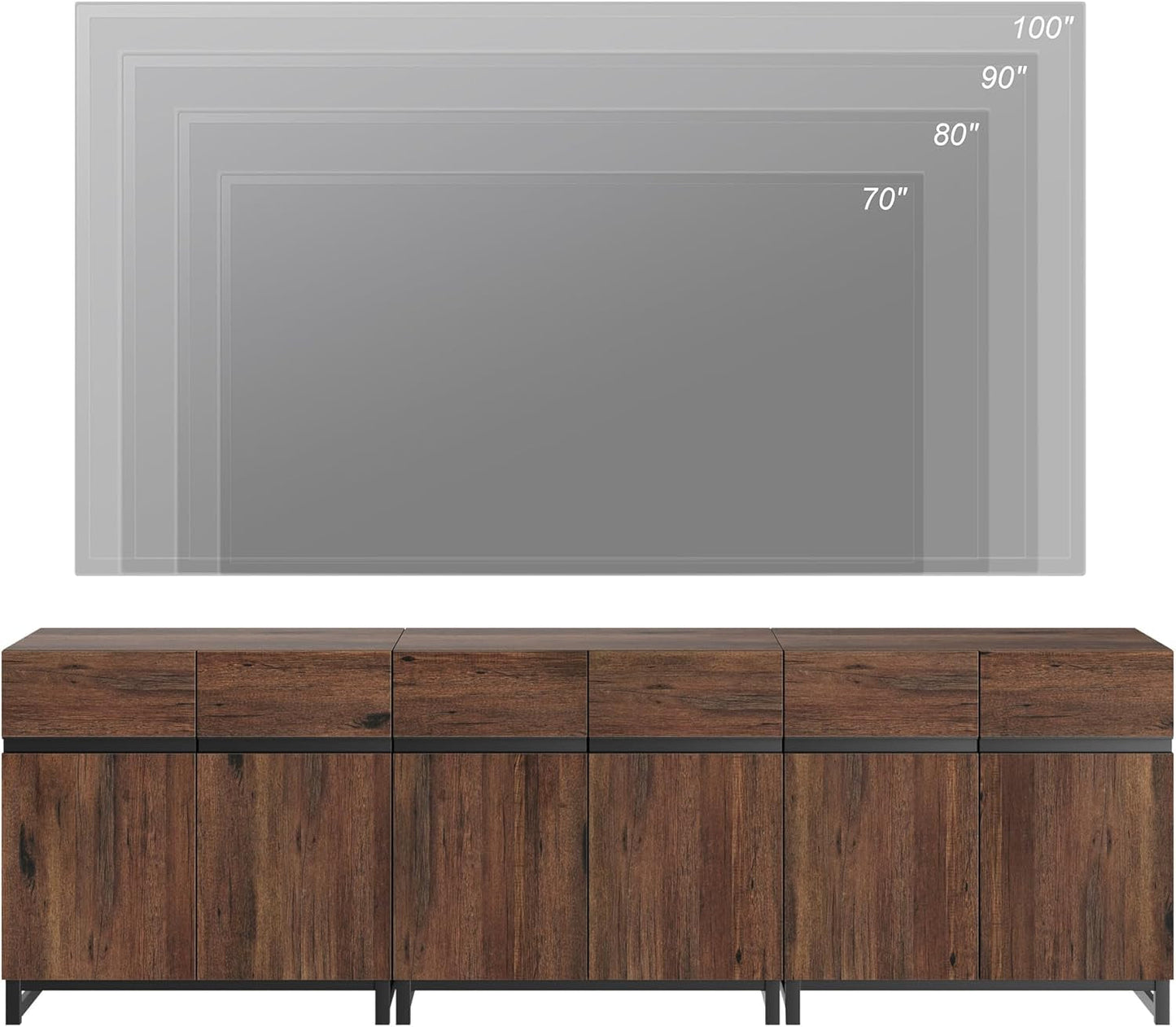 Modern TV Stand for Tvs up to 100 Inch, 3 in 1 Entertainment Center TV Console with Adjustable Shelves and Metal Base for Living Room,Bedroom,Brown-3