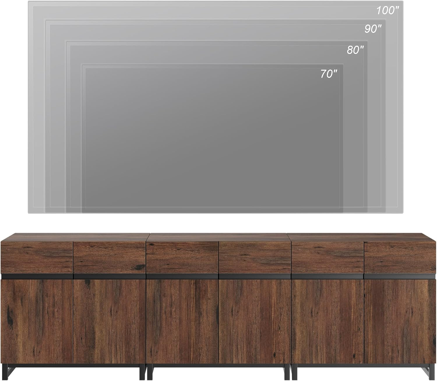 Modern TV Stand for Tvs up to 100 Inch, 3 in 1 Entertainment Center TV Console with Adjustable Shelves and Metal Base for Living Room,Bedroom,Brown-3