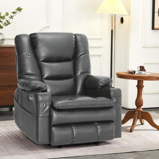 Dual Motor Power Lift Recliner Chair with Massage and Dual Heating, Adjustable Headrest for Big and Tall Elderly People, Faux Leather R7635 (Dark Grey, Large-Wide)-1