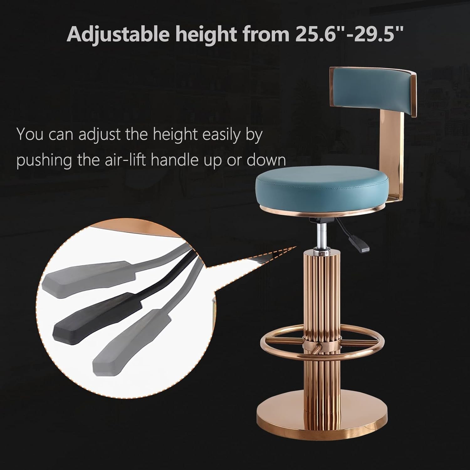 Swivel Bar Stools with Backrest, Modern Adjustable Height Counter Stool with Stainless Steel Legs and Comfortable Cushion, Rose Bar Chairs for Kitchen Island Counter (Blue)-4