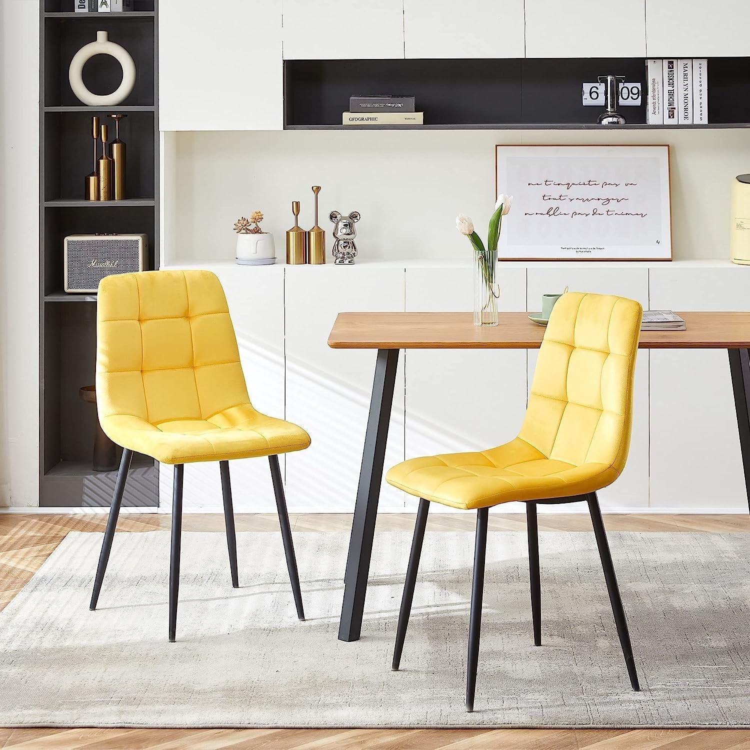 Modern 5-Piece Dining Table Set for 4, Yellow-0