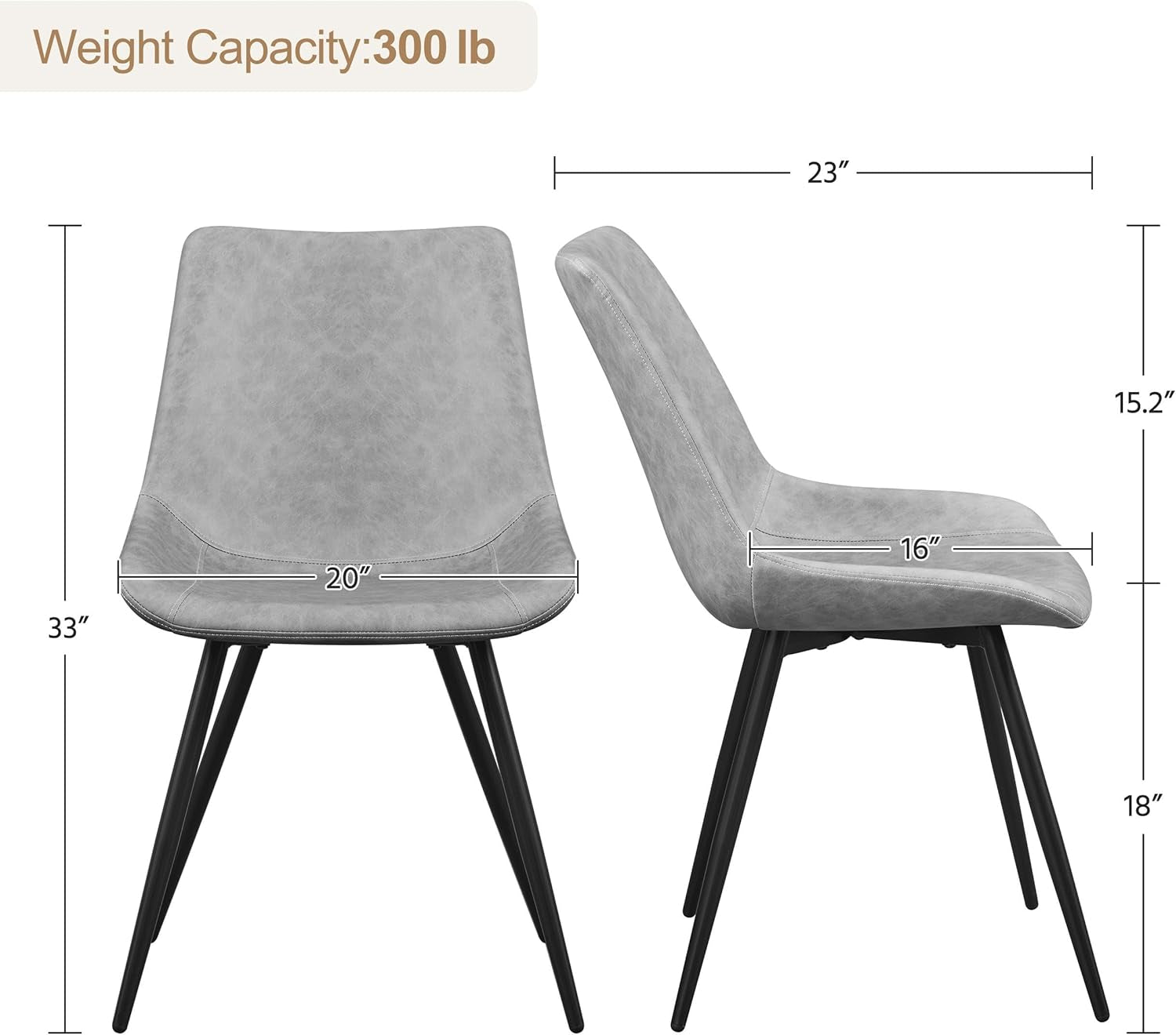 Dining Chairs Set of 2 Modern Upholstered Dining Room Chairs Faux Leather Mid Century Kitchen Chairs with Metal Legs for Dining Room Kitchen, Grey-2