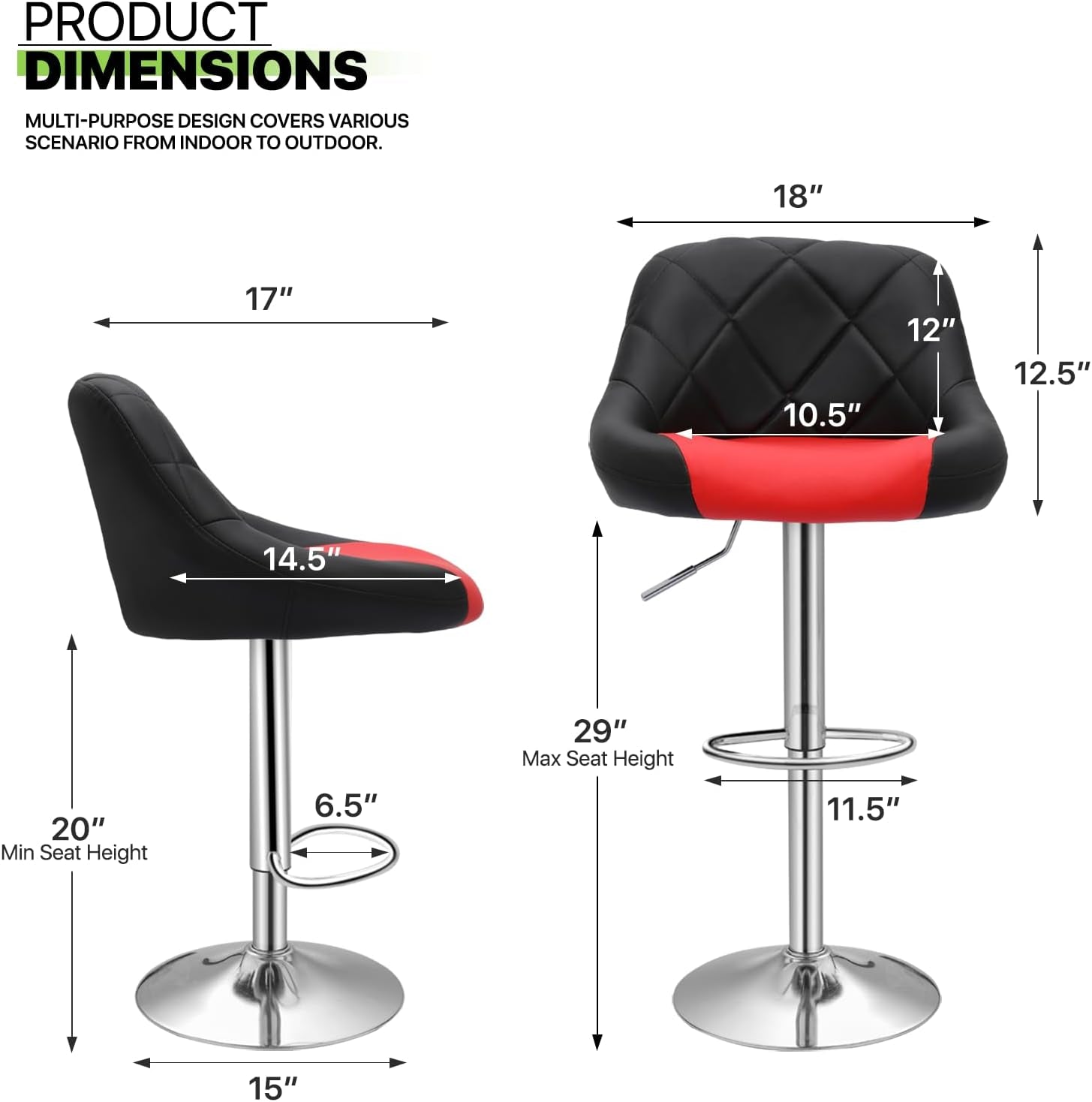 Bar Stools Set of 2, Adjustable Counter Height Swivel Barstools Modern Dining Chair Bar Pub High Stool with Back for Kitchen Island, Black/Red-2