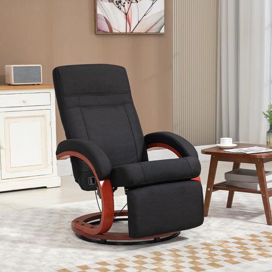 Manual Recliner Chair for Adults, Adjustable Swivel Recliner with Footrest, Padded Arms and Wood Base for Living Room, Black-1